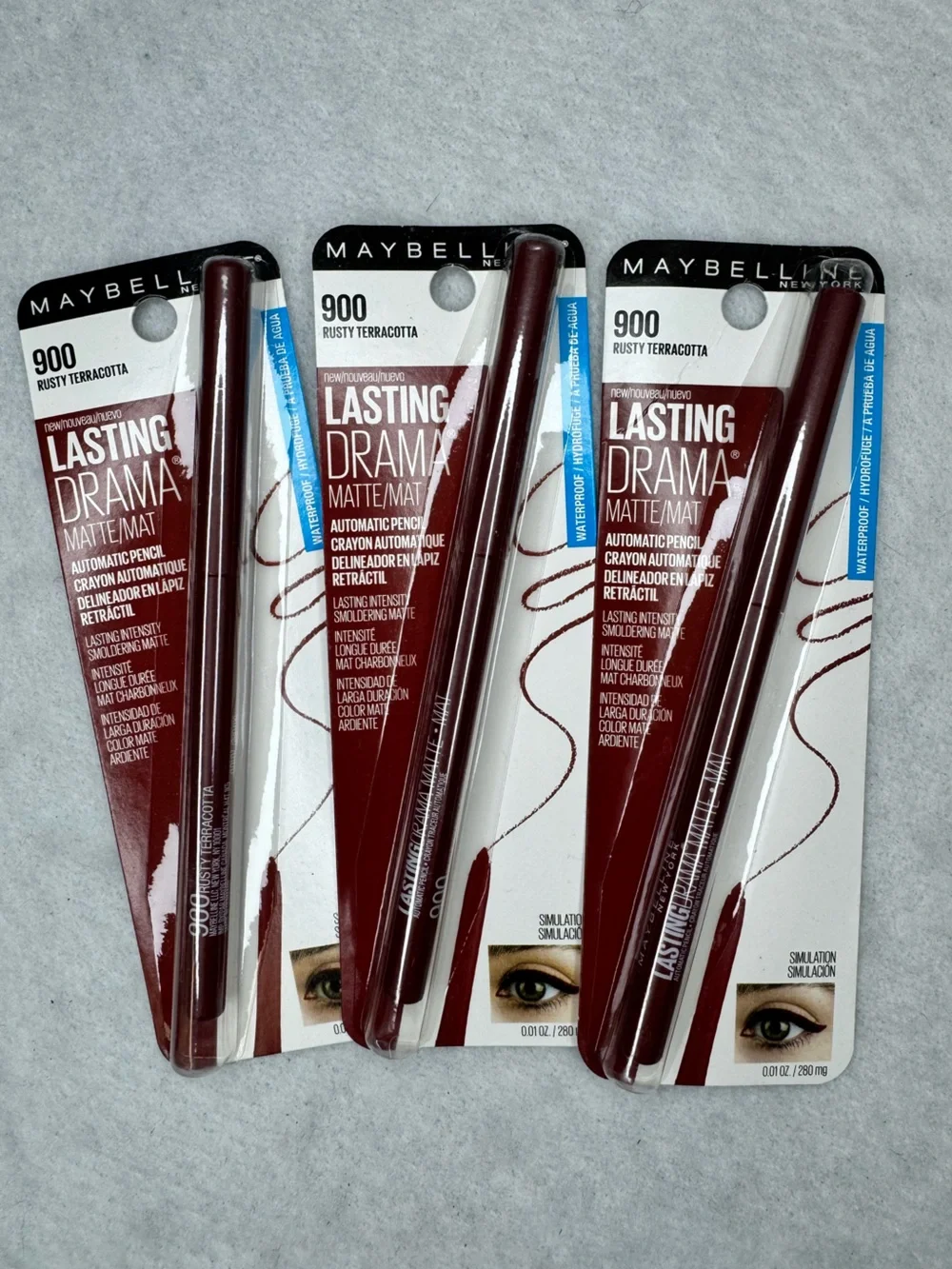 Set of 3 NEW Maybelline Lasting Drama Matte Eyeliner Pencils Rusty Terracotta